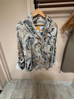 Ruby Rd. Petite Marble Print Cowl Neck Pullover Hoodie Sweater PXL